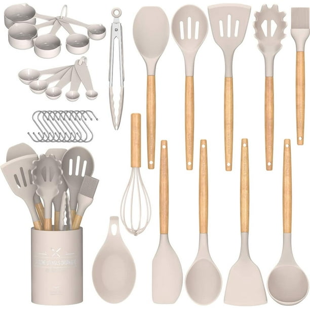 Non-stick Heat Resistan Kitchen Tools and Gadgets with Wooden Handle Cooking Utensils Set Pink Caliamary 13 PCS Silicone Kitchen Utensils Set with Holder Spoons Spatulas Tongs Whisk for Cooking